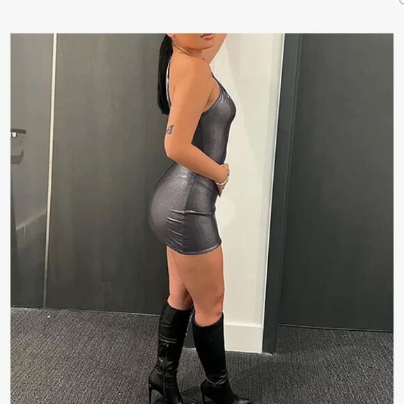 SHESEEWORLD Bodycon Romper Shiny Silver Metallic One Shoulder Womens XL NWT - Picture 5 of 6